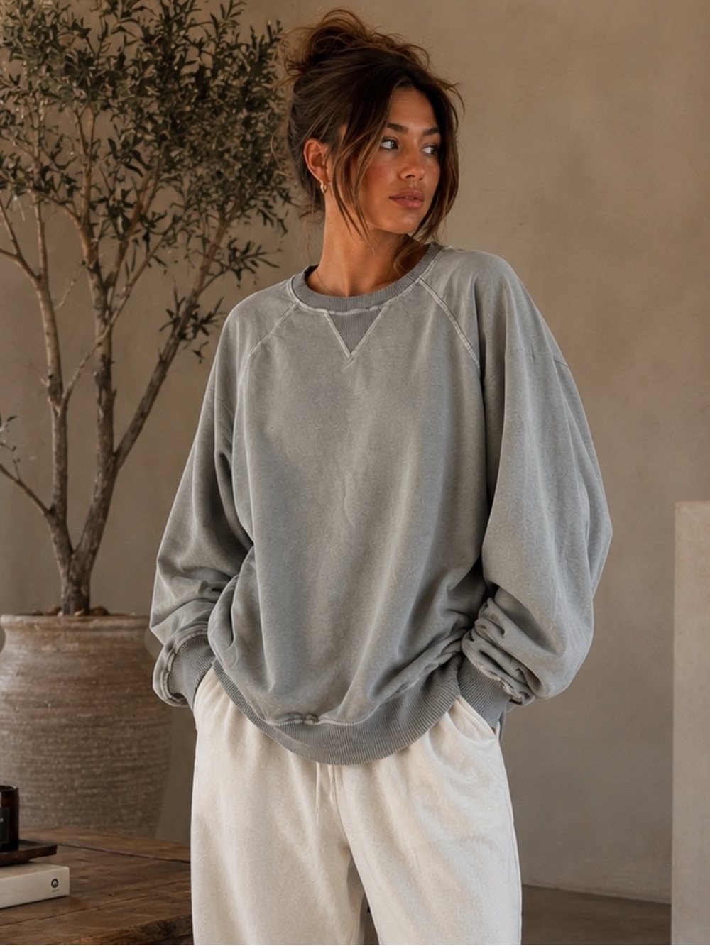 Zenana Women's Oversized Gray Crewneck Sweatshirt - Size XL
